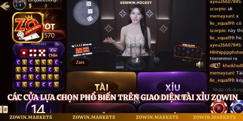 Các cửa lựa chọn phổ biến trên giao diện tài xỉu Zowin